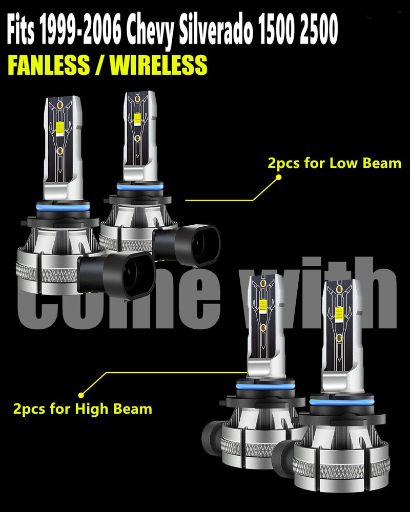 Fits for 1999-2006 Chevy Silverado 1500 2500 High&Low Beam Fog Light Bulbs Accessories,1999 2000 2001 2002 2003 2004 2005 2006 40000LM 6000K White 1:1 as Stock Super Bright fog Lights Bulb,Pack of 4 for Chevy Silverado 1500 2500(1999-2006) 4pcs