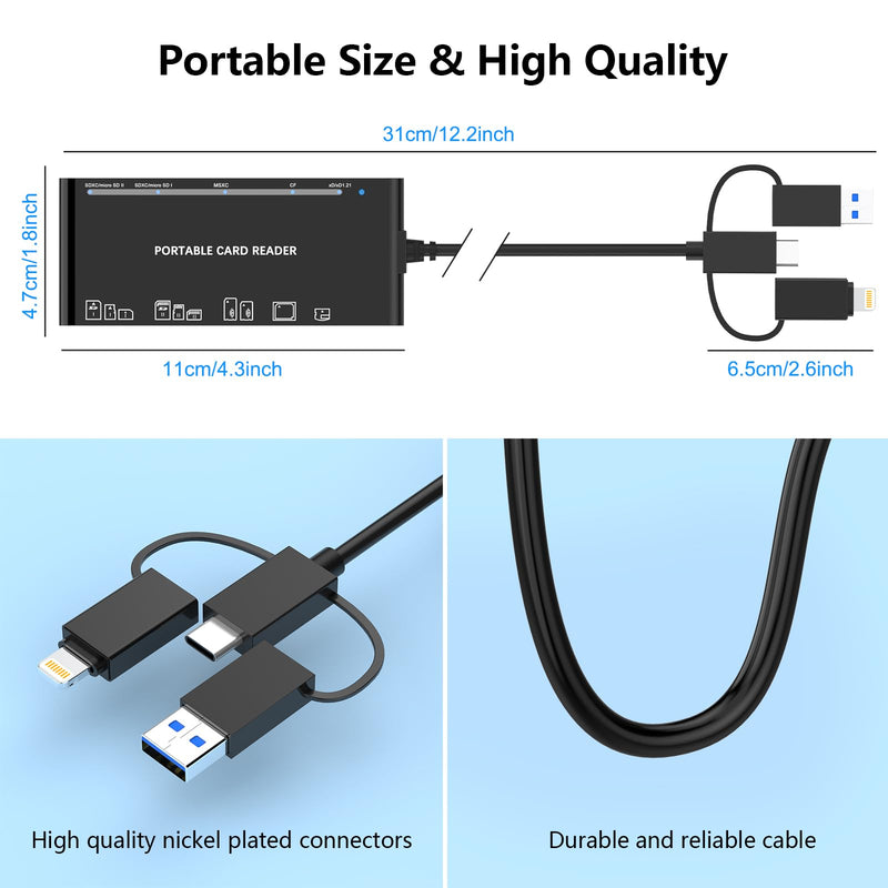  [AUSTRALIA] - Multi Card Reader with USB C Lightning USB A Connector for SD CF XD MS Micro SD TF, 7 in 3 Memory Card Reader Adapter Hub for iPhone/iPad/MacBook/Samsung, for Windows, Mac OS, iOS, Linux, Android UAB A+C+Lightning