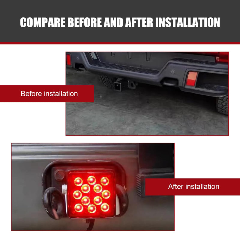 MLY 1 PC 15 LED Hitch Cover, Waterproof Trailer Hitch Cover, Square Tow Tail Light, Universal Brake Light Fit for 2 Inch Towing Receiver (Black)