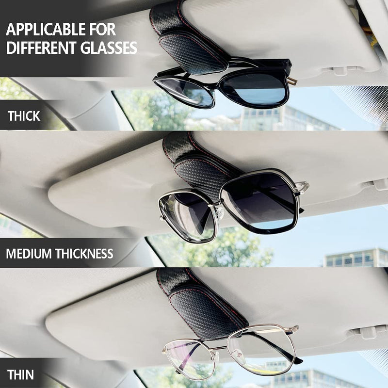 2Pcs Sunglass Holder for Car, Magnetic Leather Eyeglass Hanger Clip for Car Sun Visor, Sunglasses Holder and Ticket Card Clip for Car Visor Accessories (Carbon Fibre Black) Carbon fibre black