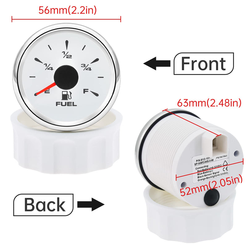 ARTILAURA 0-90 ohm Fuel Gauge 7 Color Boat Fuel Level Gauge Marine Fuel Gauge Gas Fuel Tank Meter for Universal AUTO Car (White) White