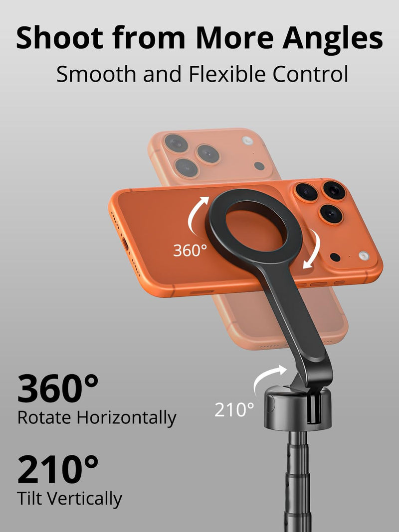 69" Magnetic Phone Tripod for iPhone w/Remote Control UPT-01M | For iPhone 12-17 & Android, 360° Rotation, Compatible w/ MagSafe, Magnetic Ring Attached,Video Recording & Vlogging