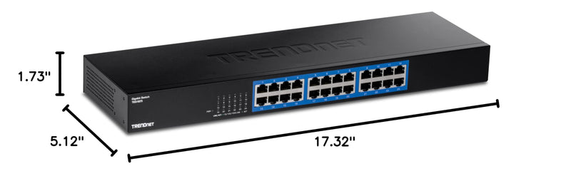 TRENDnet 24-Port Gigabit Switch, TEG-S25, 24 x Gigabit RJ-45 Ports, 48Gbps Switching Capacity, Fanless Design, Metal Enclosure, Internal Power Supply, Lifetime Protection, Black