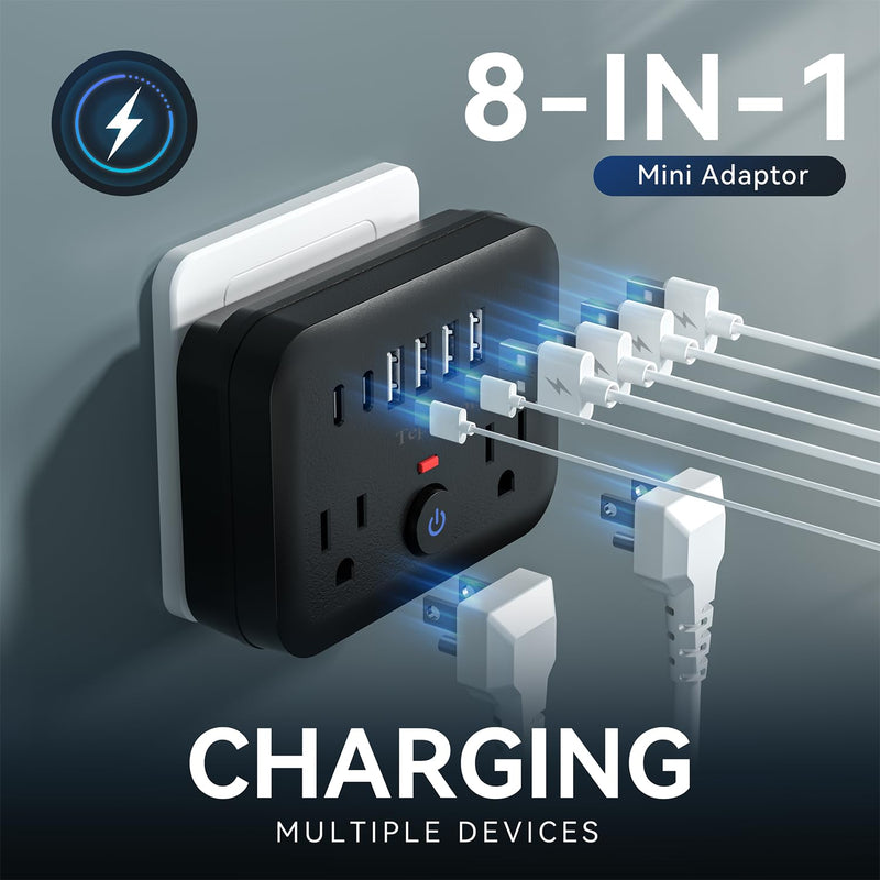 Wall Charger,Surge Protector Outlet Extender, Multi Plug Splitter with 2 Electrical Outlets 4 USB Ports(2 USB C), Multiple Plug Mini Wall Expander for Home Bathroom Office Dorm Room Essentials (White) White