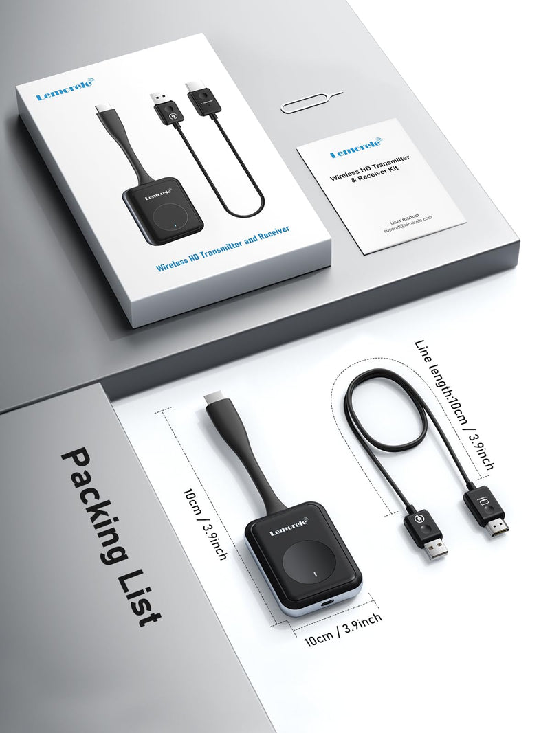 Lemorele Wireless HDMI Transmitter and Receiver Portable HDMI Extender Kit, Plug&Play 2.4/5G 164ft Range 1080P HD, Up to 8 Transmitter for Streaming Video&Audio to HD TV/Monitor from Laptop/TV-Boxs HDMI TX + HDMI RX