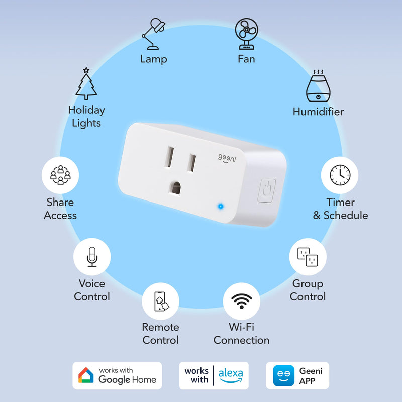 Geeni Smart Plug Mini 15A WiFi Outlet 4-Pack, Compatible with Alexa Google Home, No Hub Required, App Remote Control, UL Certified White 4 Pack