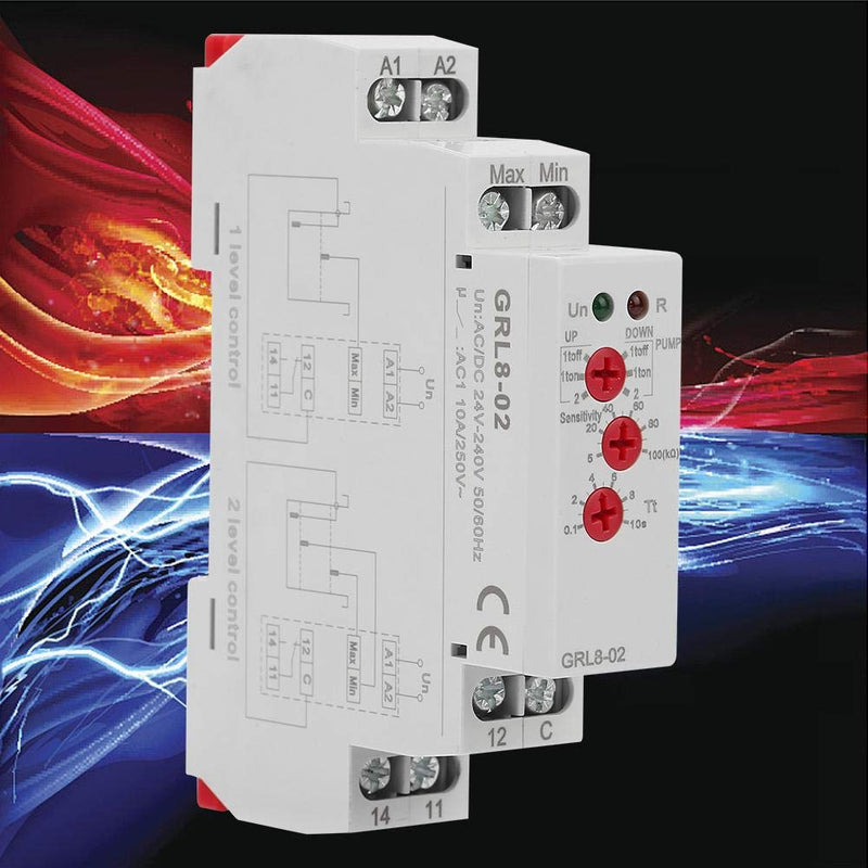 Liquid Level Control Relay GRL8-02 Pool Water Level Controller with DIN Rail Mount for Liquid Level Monitoring