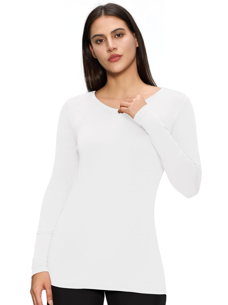 floralhue 3 Pack Underscrub Long Sleeve Women, Scrub Undershirts Crew Neck Comfort Tee with Ultra Soft Fabric Medium White