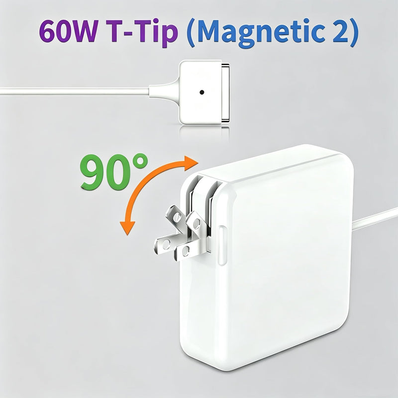 MacBook Pro/Air Charger 60W Magnetic 2 T-Tip Adapter 11-13 inch 2012-2017 | Fits A1465 A1466 A1502 A1425 MacBook Pro/Air. Multi-protection charger for 2012-2017 T-Tip port laptops