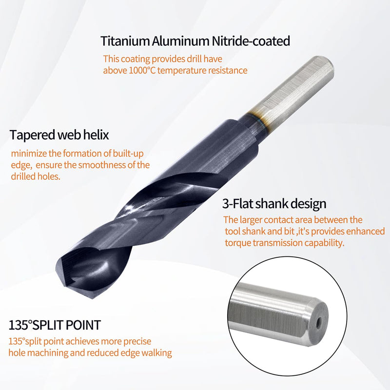 Meccion 63/64 Inch Drill Bits Titanium Aluminum Nitride Coated, M35 Cobalt High Speed Steel Reduced Shank Drill Bit for Metal，Stainless Steel, cast Iron, Copper, Aluminum Etc. 63/64 in.