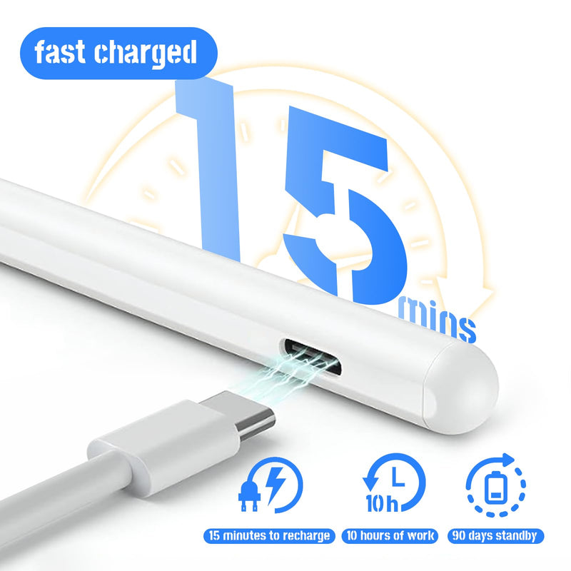 Stylus Pen for iPad 2018-2023, 15mins Fast Charge apple Pencil 2nd Generation, Magnetic Tilt Sensitivity and Palm Rejection, Work for iPad Pro 11"/12.9", iPad Mini 5/6, iPad Air 3/4/5, iPad 6/7/8/9/10 White