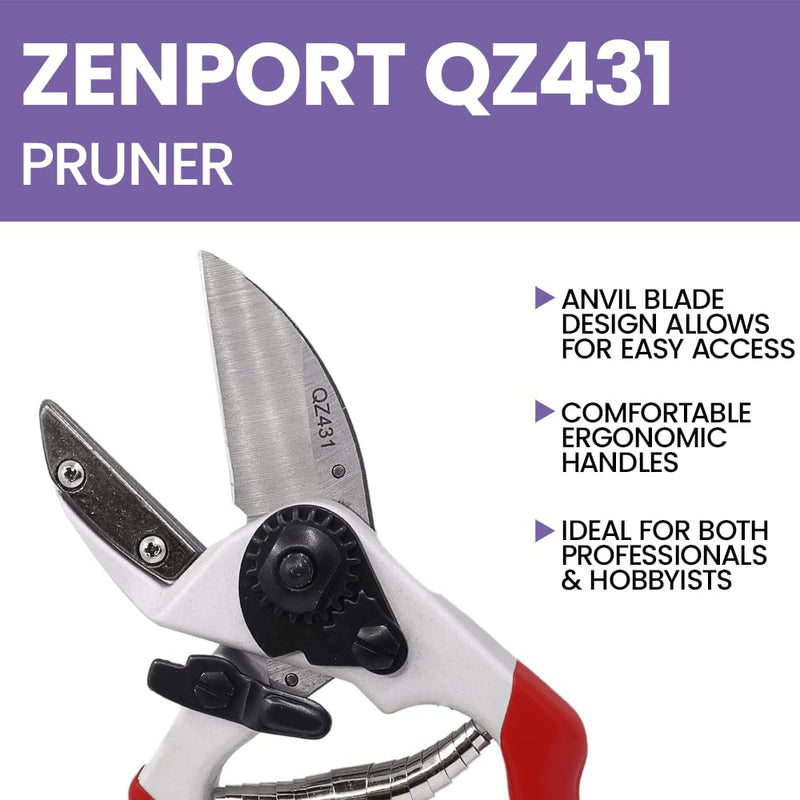 Zenport QZ431 Anvil Professional Pruner, 1-Inch Cut, 8.3-Inch Long