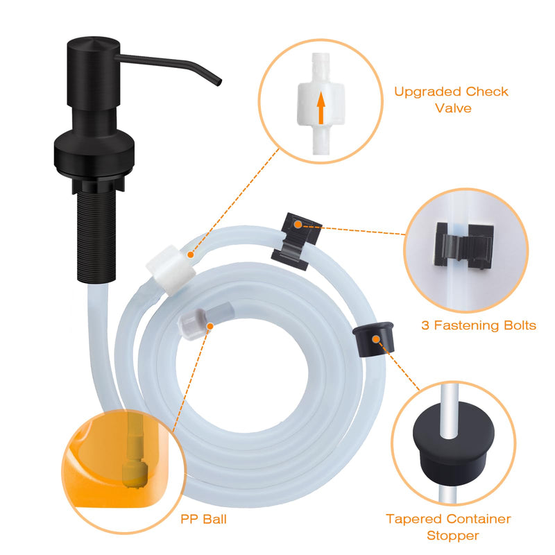 Sink Soap Dispenser for Kitchen Sink, Countertop Built in Sink Soap Dispenser with 47”Extension Tube kit, No Need to Fill The Little Bottle Again (Black) Black