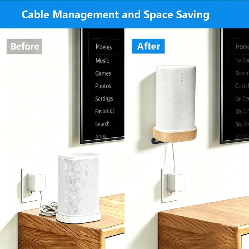 Real Wood Wall Mount for Sonos Play Portable Bluetooth Speaker Natural wood finish