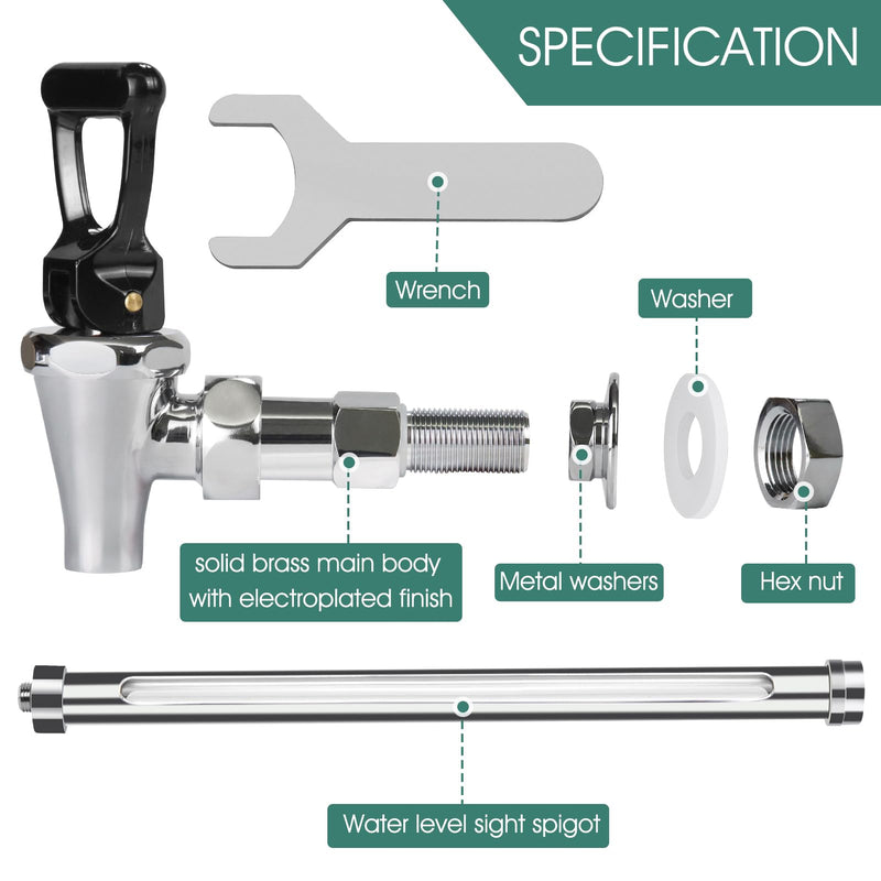 Sight Glass Spigot for Berkey Water Filter Gravity-Fed System,10"Inside Brass Sight Glass Clear View Water Level View Stainless Steel Spigot for Berkey&Waterdrop Alexapure Purewell Gravity Filter Tank
