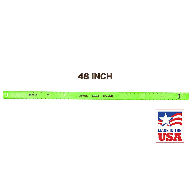 Mayes 10744 Polystyrene Level Ruler 48", Precision Measuring and Leveling Tool, Plumb and Level Vials with SAE and Center-Finding Scale, for Framing, Hanging, 4ft Level Made in the USA 48 Inch