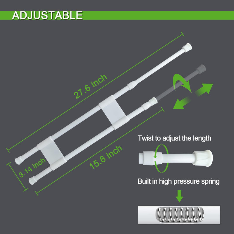 4 Sets Double RV Refrigerator Bars, 15.8-27.6 Inches Non-Slip Adjustable RV Fridge Tension Rods, for Camper Refrigerator, Kitchen, Bookshelf, Cupboard-White