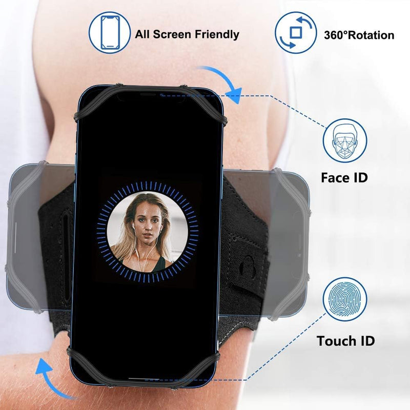 Running Armband 360°Rotatable for iPhone 17/16/15/14/13/Pro Max/Pro/Mini/12/11/SE/Xs/XR/X/8/7/Plus, Fits All 4-6.7 Inch Smartphones, with Key Holder Phone Armband for Running Hiking Biking