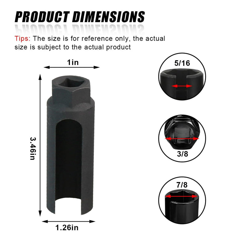 Car Oxygen Sensor Sleeve, 3/8 Inch Drive ×7/8 Inch (22mm), 6-Point O2 Sensor Adapter with Side Wire Cutout, Universal Vehicle O2 Sensor Repair Tool with 5/16" Opening （Small Small