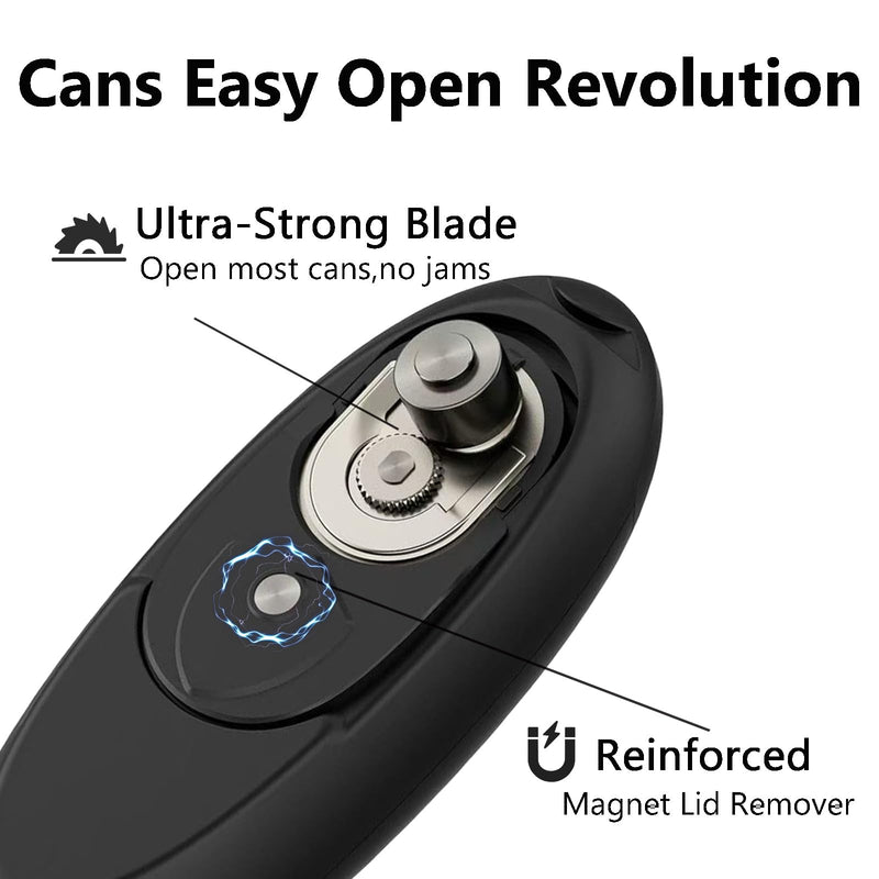 Automatic Electric Can Opener for Seniors for Kitchen:Anyone can Hands Free,One Touch Opener,Durable Blades,Rechargeable, Smooth Edge, Lightweight Small Size, Black