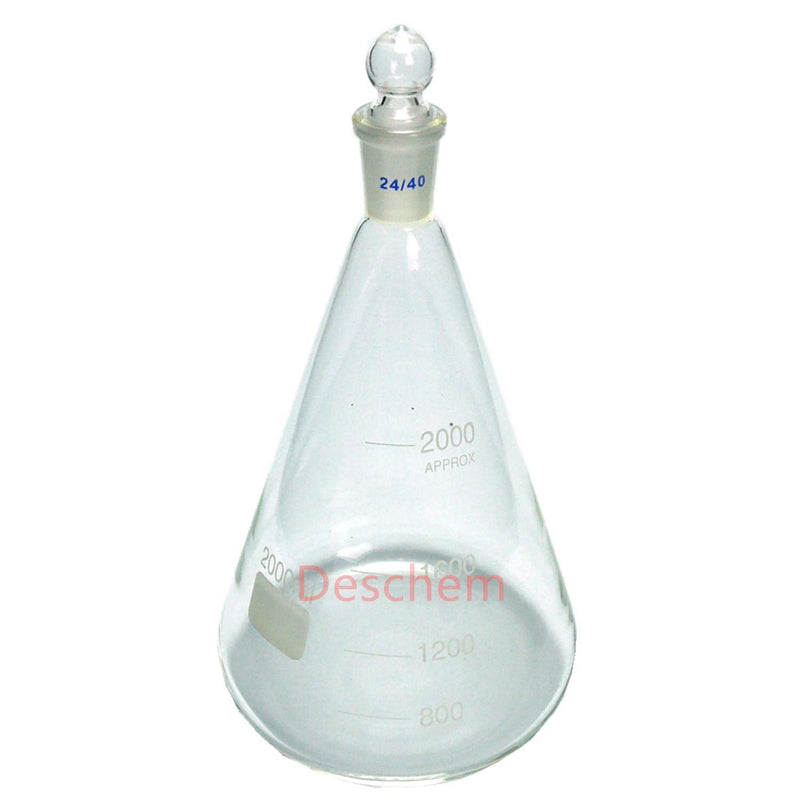 2000ml Glass Erlenmeyer Flask 2L Lab Conical Bottle with 24/40 Ground Joint Stopper 2000ML