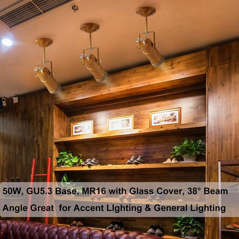 Vinaco MR16 Bulb，10Pack MR16 Halogen Bulb 50W GU5.3 Base, 800LM High Output MR16 12V 50W Halogen, 2800K Warm White MR 16 Dimmable with Clear Glass Cover, MR 16 GU5.3 for Landscape, Track Lights 50W- 10 Pack