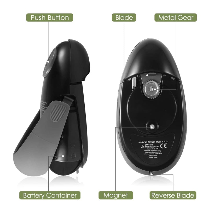 Electric Can Opener, Black, Automatic Hands-Free Operation, One-Touch Start, Fast Hygienic Design, Safe No Sharp Edges
