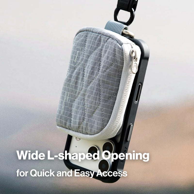 bitplay Magnetic Quilted Mini Pouch, Magsafe Compatible Phone Pouch, Everyday Carry Card Holder with Key Slot, Adhesive Metal Ring Included, Green