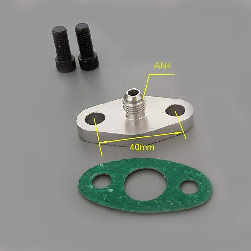 Koxuyim 4AN Oil Feed Inlet Flange Gasket Adapter Kitwith Gasket 4-AN Adapter AN4 W/Built In Restricter and Bolts Compatible with T3 T3/T4 T04 T4 For Ball Bearing Turbos