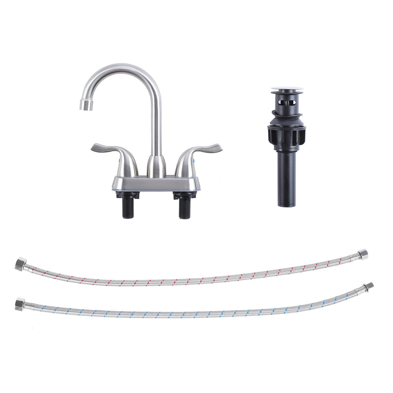 Brushed Nickel Bathroom Sink Faucet, 2 Handle 4 Inch Centerset Bathroom Faucet, 3 Hole Small Bathroom Sink Faucet with Supply Lines and Pop-up Drain, RV faucets for Camper Lavatory Vanity Brushed Nickel Two Handle