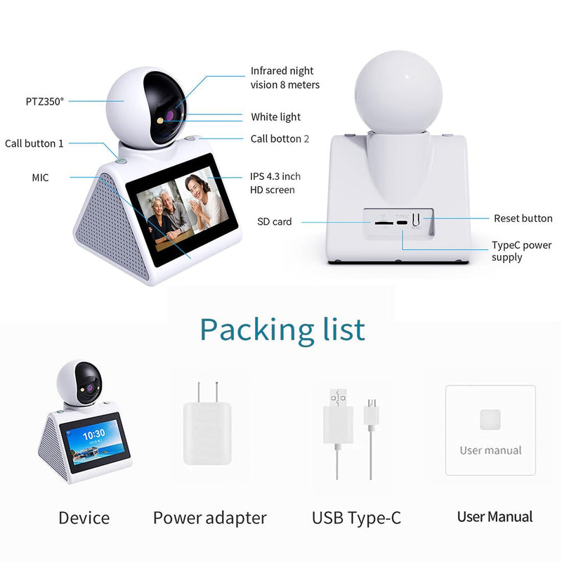 Two Way Video Camera,Indoor Home Security Cameras Baby Monitor Pet Dog Camera with Phone App,Motion for Elderly/Nanny/Pet/Dog/Baby,Audio Calling Device Pan Til,Motion Detection Button Dialing