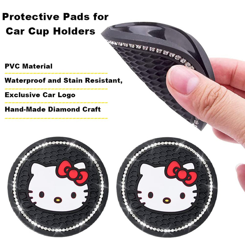2PCS Cute Kitty Cup Holder Coasters, Black Silicone Anti-Slip Car Coasters,Cup Pads for Home Office,Universal 2.75 Inch B