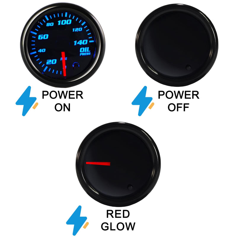 Tinted 7 Color Oil Pressure Gauge 140 PSI Kit 2"(52mm) Includes 1/8-27 NPT Electronic Sensor Wiring Multi Color Display White Housing Black Dial Smoked Lens for Car Truck