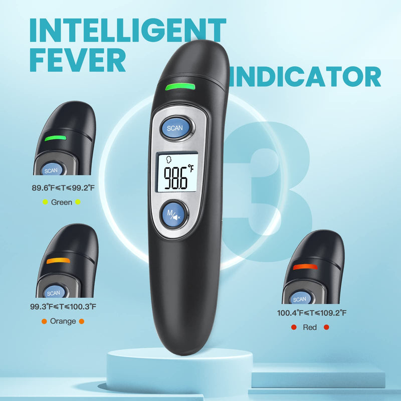 Infrared Thermometer for Adults,Forehead and Ear Thermometer for Fever, Babies, Children, Adults, Indoor and Outdoor Use Black