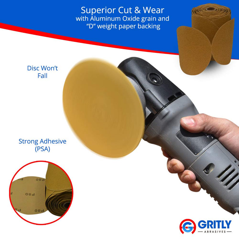 Gritly - 6" PSA DA Sanding Discs - Adhesive Backed Sandpaper Discs - Attachement for Orbital Power Sanders - Sandpaper Roll - Automotive, Wood & Metal Working (180 Grit) 180 Grit