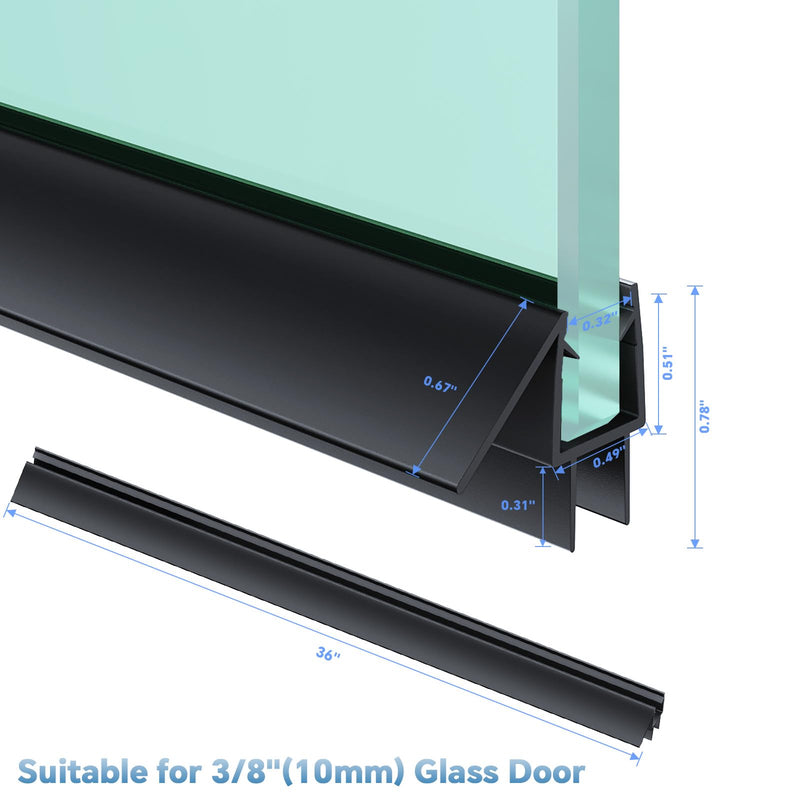 Shower Door Bottom Seal Strip, 2PCS Seal Strip, Clear PVC, 36" Length, Fits 10mm Thick Glass, Prevents Leaks, Easy Installation, No Adhesive Required (Black, 36in for 3/8"(10mm)) Black 36in for 3/8"(10mm) Door