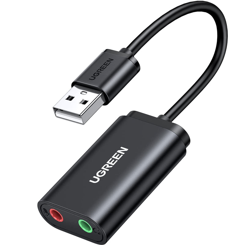 UGREEN USB to Audio Jack Sound Card Adapter with Dual TRS 3-Pole 3.5mm Headphone and Microphone USB to Aux 3.5mm External Audio Converter for Windows Mac Linux PC Laptops Desktops PS5 Switch 2 black