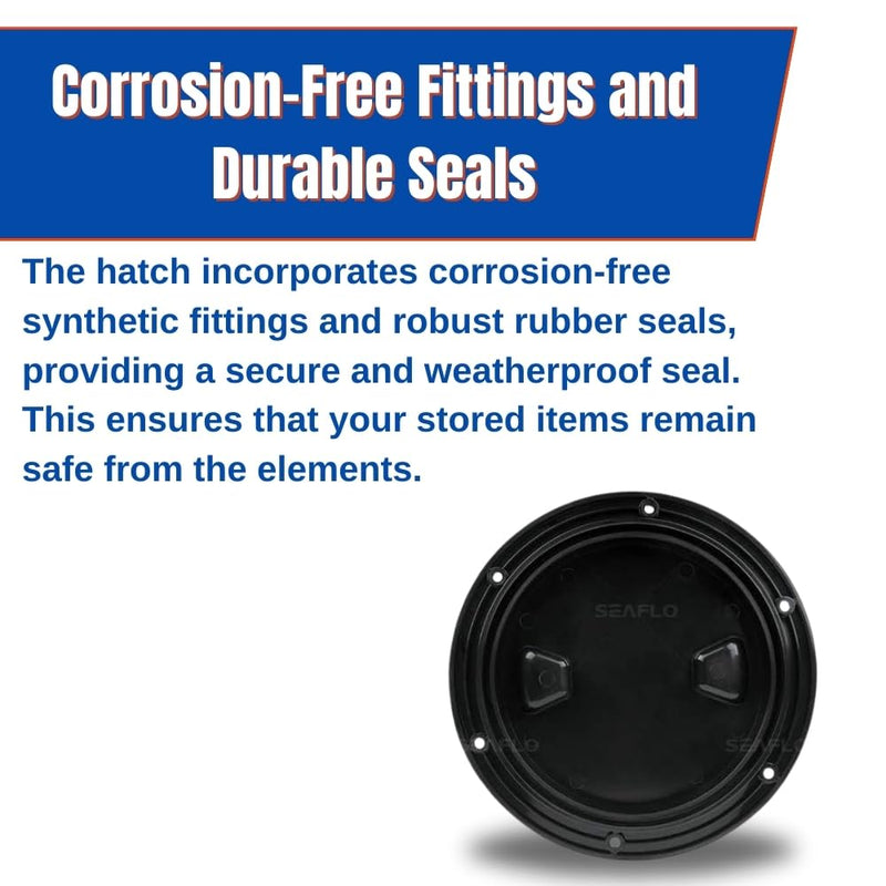 SEAFLO Marine Circular Non-Slip Screw Out Deck Plate Inspection Access Hatch 4"/6"/8" White/Black/Tan Black 6"