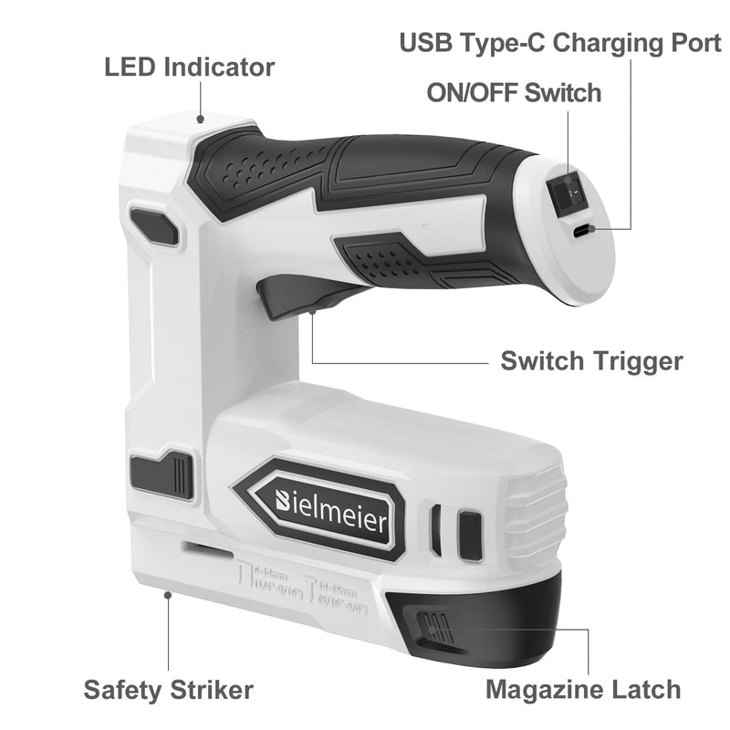 Bielmeier Electric Staple Gun, 2 in 1 Lithium-ion Electric Stapler, 4V Cordless Brad Nailer Kit with Staples Nails, USB Charger, Power Tacker for Upholstery, Material Repair, Carpentry, DIY Black