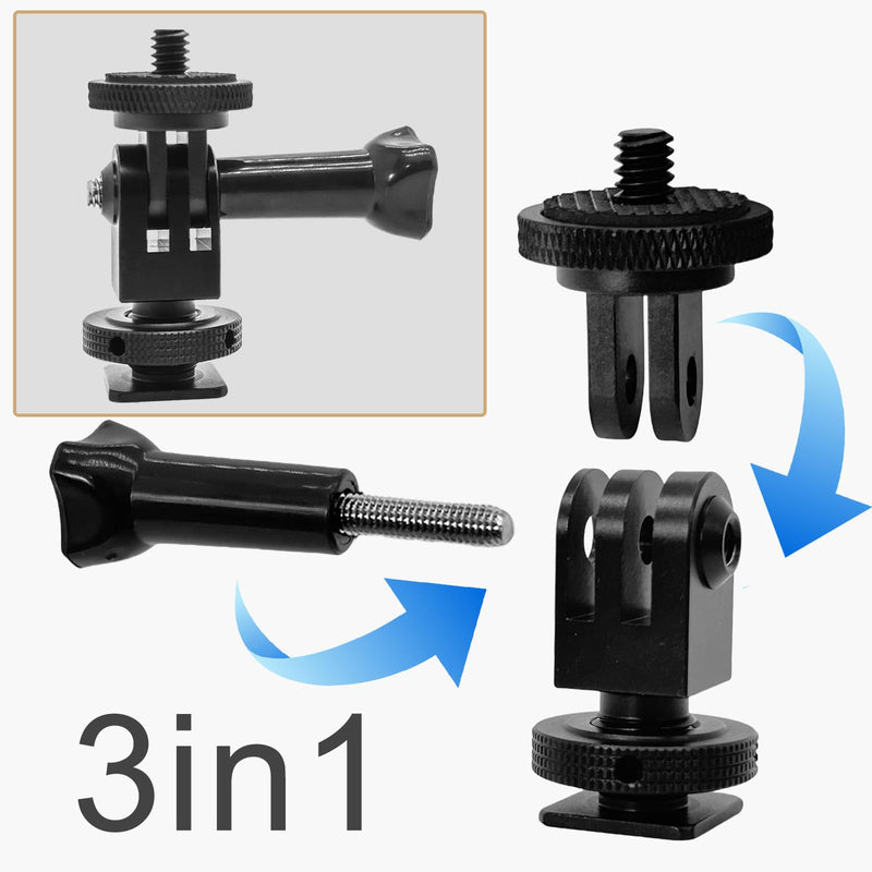 Aluminum Alloy Cold Shoe Tripod Mount Adapter for Action Cameras, DSLR Camera Flash Hot Shoe Mount Adapter Compatible with Gopro Hero 13/12/11/10/9/8/7/6/5/4/3+, DJI OSMO Action 5 4