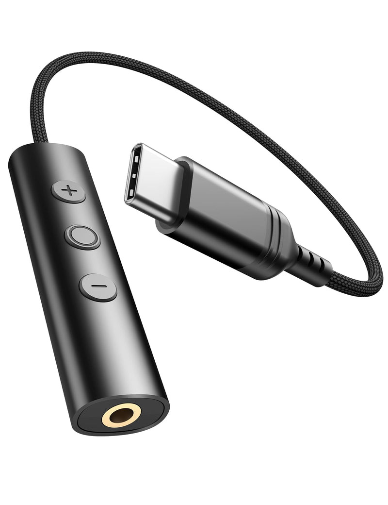 USB C to 3.5mm Headphone Aux Jack Adapter Cable with in-Line Control | Type C to 3.5mm Audio Converter AUX Dongle Braided Cable Type C Earbuds Adapter for iPhone 17 16 15/Samsung S26 S25 S24,Black Black