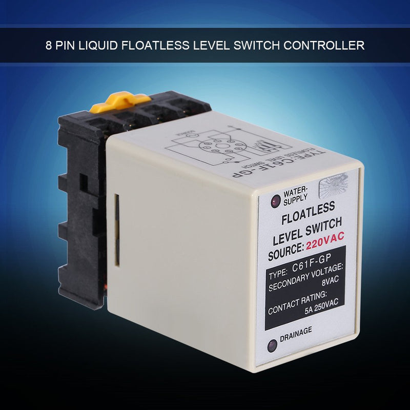 Liquid Water Level Sensor, Floatless Level Switch, C61F-GP AC220V 50HZ/60HZ Liquid Level Controller with Base for Water Industry