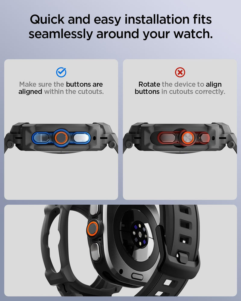 Spigen for Samsung Galaxy Watch Ultra 2 Band with Case (2026) | Rugged Armor Pro Durable Protective Flexible Scratch Resistant Shock Proof TPU Cover Strap - Matte Black