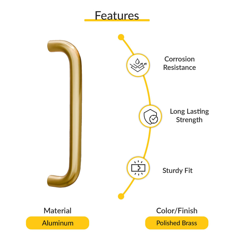BRIXWELL Solid Pull Handle Aluminum Material, Polished Brass Finish, 2-7/16" Projection, 10-3/4" Length, 10" Center to Center, Includes 1/4"-20 Bolts and Washers 10-3/4"