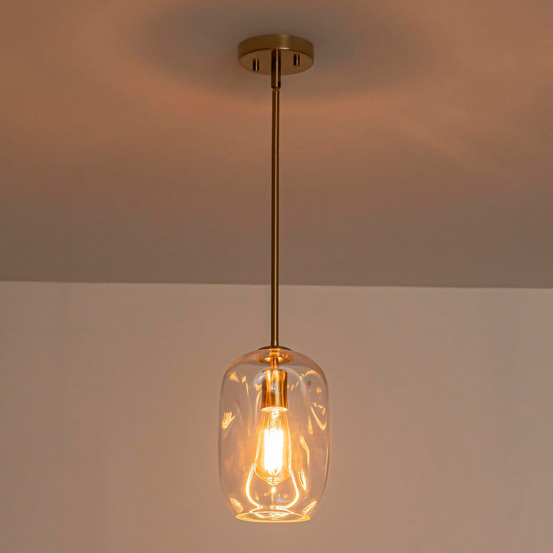 Glass Pendant Lights Kitchen Island -1 Light Gold Hanging Light Fixture Bar Modern Pendant Lighting Ceiling with 9.6" Height Clear Thick Organic Glass Shade for Kitchen Sink Dining Table,E26,1 Pack 1 Pack 9.6in