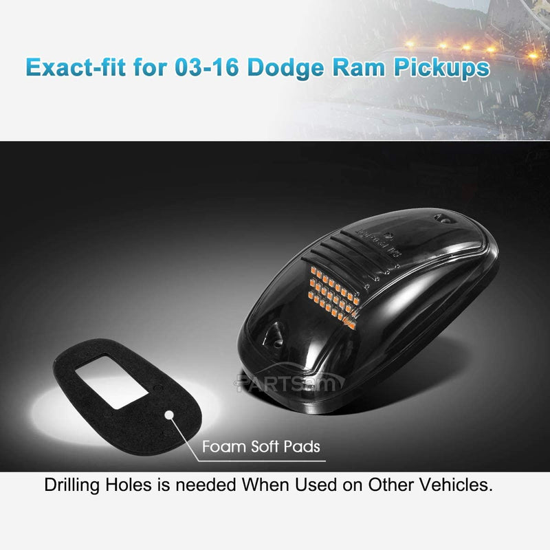 Partsam 5X Amber 24 LED Smoke Cab Roof Running Top Marker Lights 264146BK Assembly Wire Harness Replacement for 1500 2500 3500 4500 5500 2003-2018 Pickup Trucks