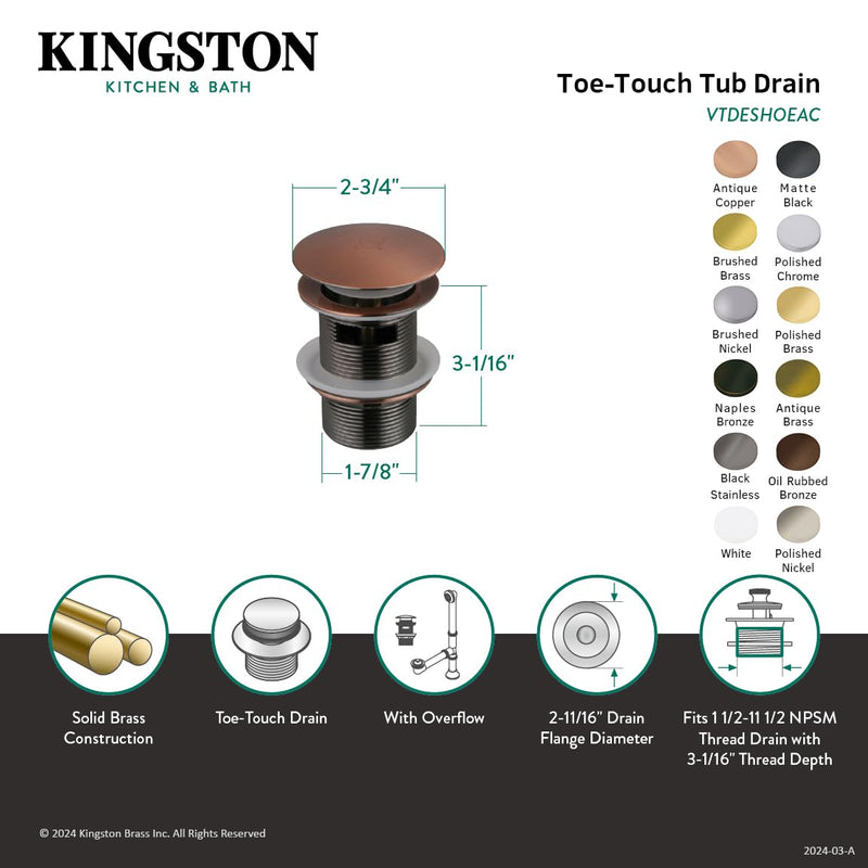 Kingston Brass VTDESHOENB Trimscape Tub Drain Shoe, Naples Bronze, 2.75 x 2.75 x 3.06