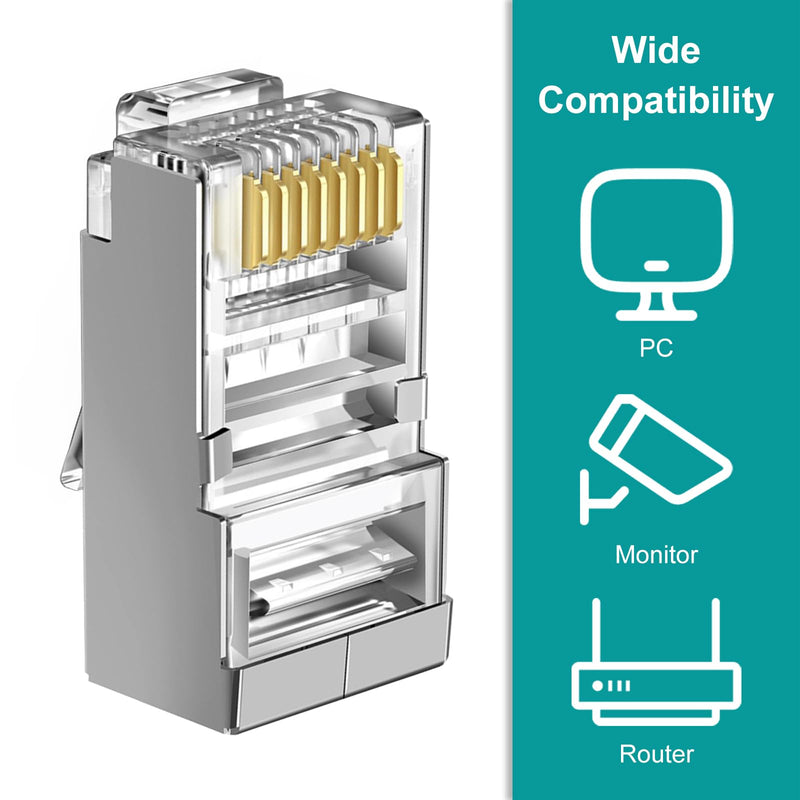 Brileine 100-Pack Cat 6 Pass Through Shielded RJ45 Connectors with RJ45 Boots Cover (Cat6 Connector/ Cat5e Connector/Ethernet Ends/Cat 6 Ends/ RJ45 Modular Plugs) for Solid or Stranded STP Cable 100+100