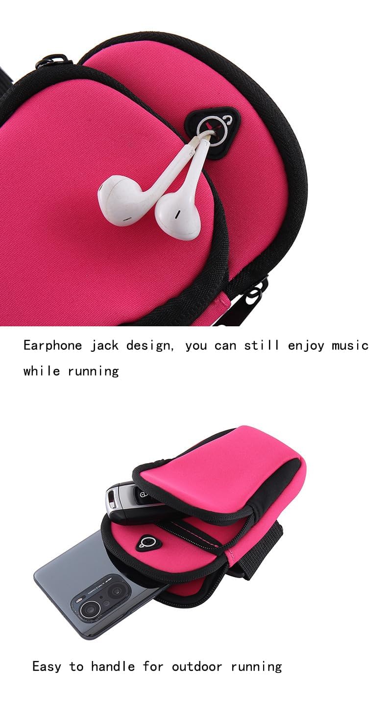 Running Armband with Earphone Bag, Armband Suitable for Most Phones, Water Resistant 2 Pockets (Black) Black