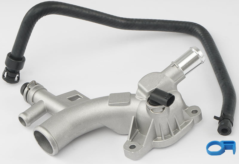 Aluminum Engine Coolant Thermostat Housing Water Outlet Kit with Coolant Reservoir Inlet Hose Compatible with 2011-2021 Chevy Cruze Sonic Trax, Buick Encore 1.4L Replaces 25193922, 902-846, 13251447 Water Outlet & Inlet Hose